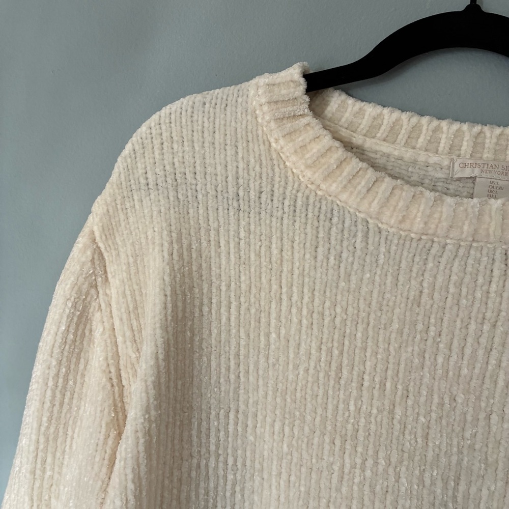 Christian Siriano New York Cream Chenille Ribbed Knit Sweater Women’s Large - Picture 5 of 7